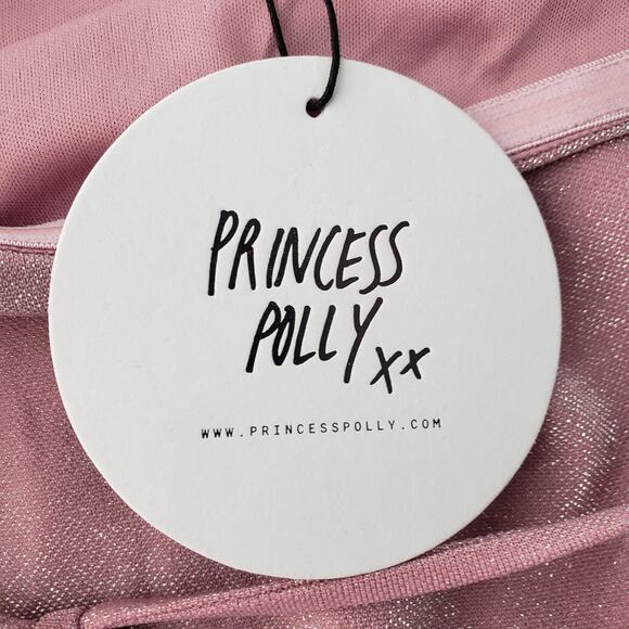 Princess Polly Mini Dress Womens 6 Pink Strapless Glitter Ruffle Partycore Date - Picture 8 of 11